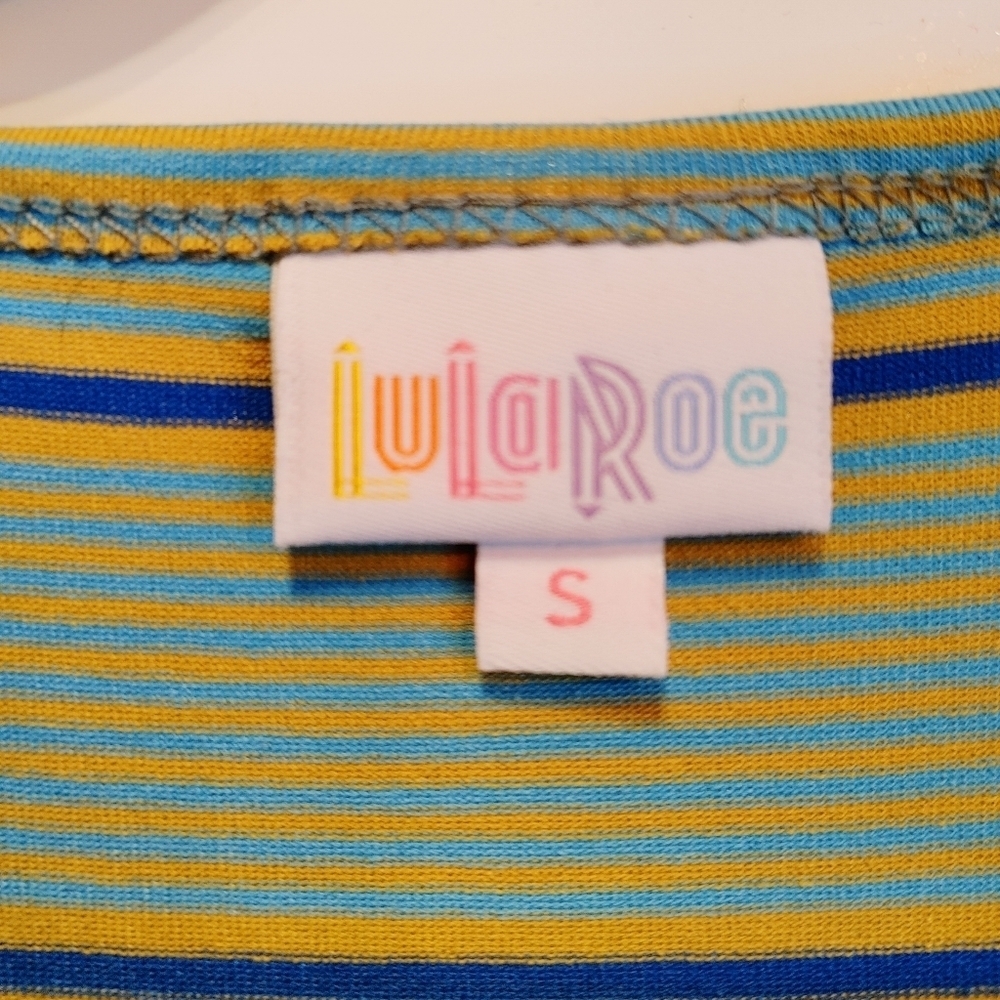 NWT LuLaRoe Maria Maxi Dress Small Blue Mustard Stripe High Low - Picture 6 of 10